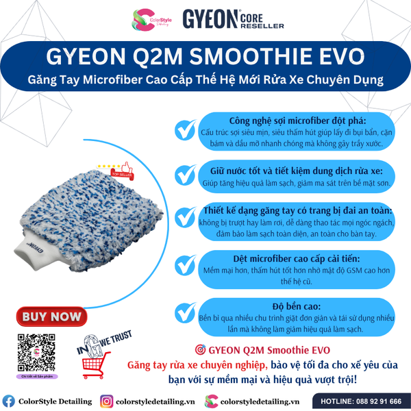  GYEON Q2M Smoothie EVO Găng Tay Microfiber Cao Cấp Rửa Xe Chuyên Dụng 