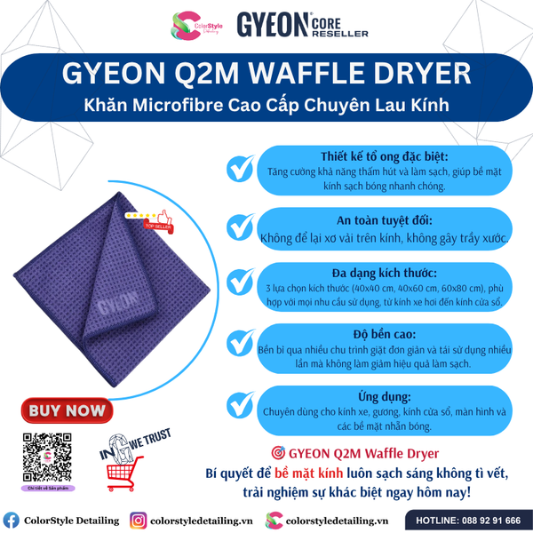  GYEON Q2M WaffleDryer Khăn Microfibre Cao Cấp Chuyên Lau Kính 