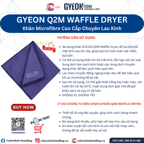  GYEON Q2M WaffleDryer Khăn Microfibre Cao Cấp Chuyên Lau Kính 