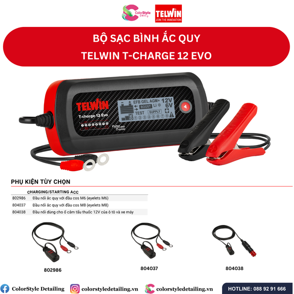  Bộ sạc bình ắc quy TELWIN T-CHARGE 12 EVO 6V/12V (Mới nhất) 