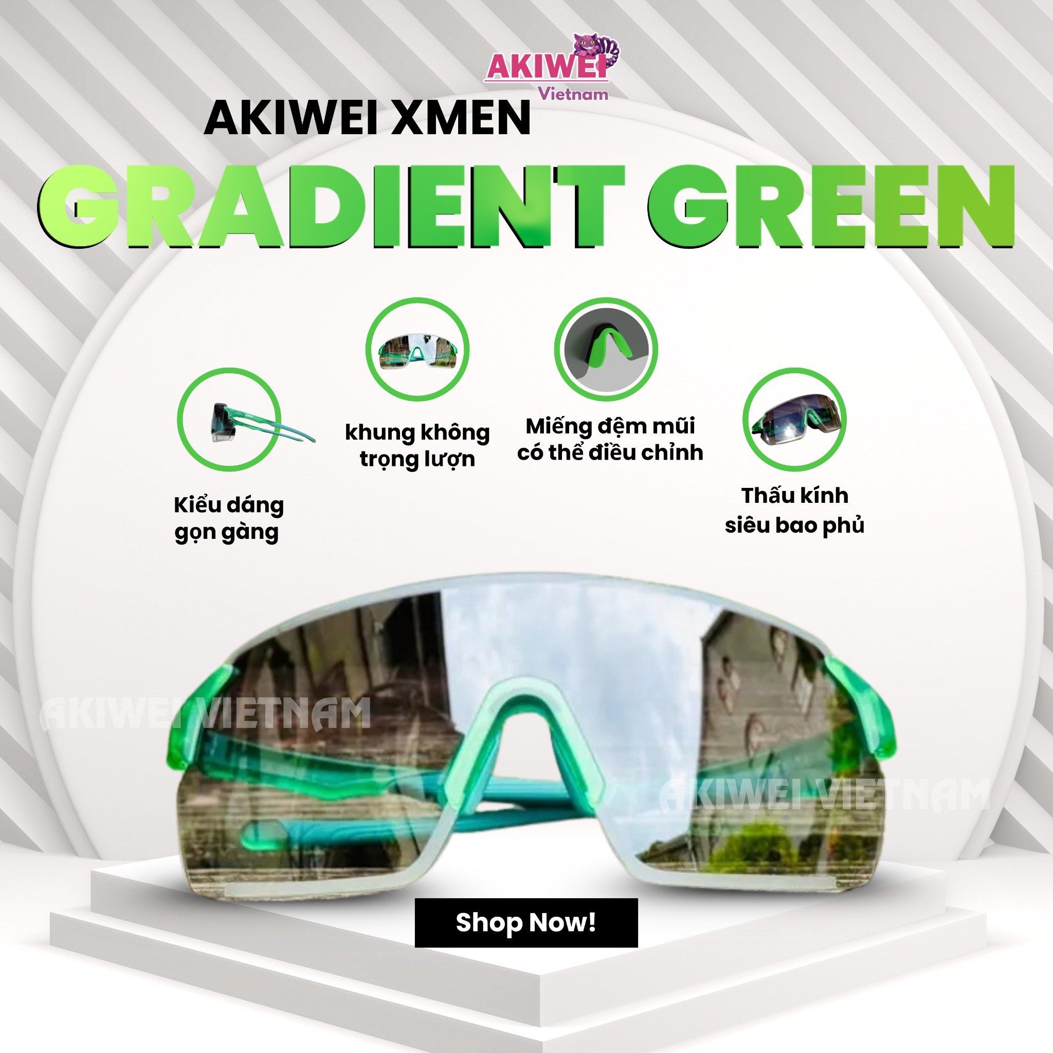  KÍNH AKIWEI XMEN GRADIENT GREEN 