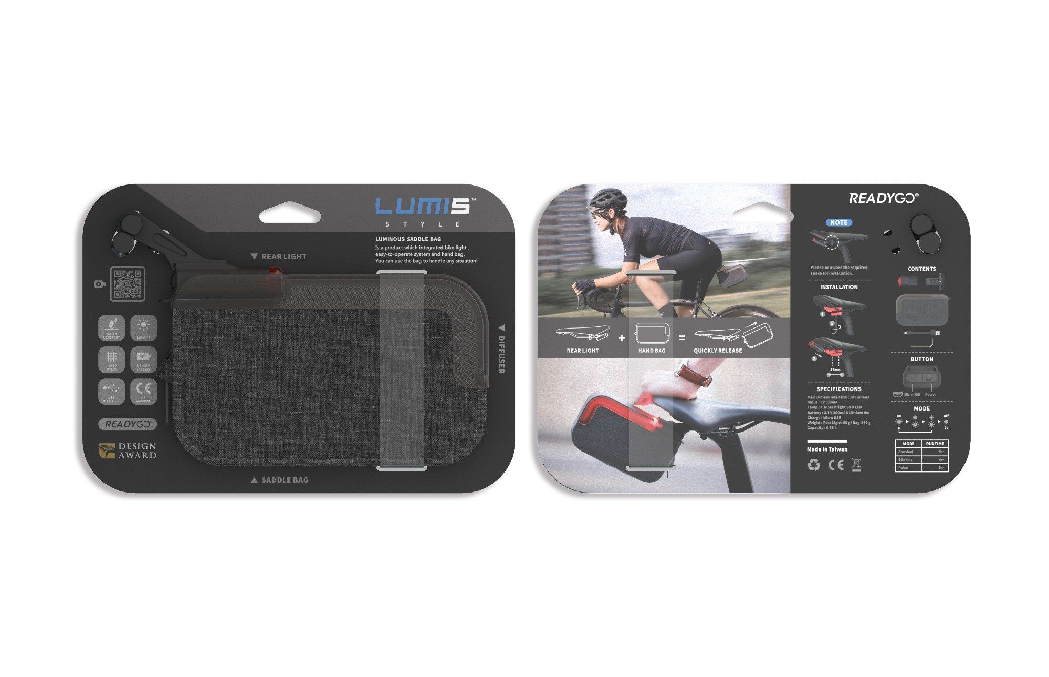  ReadyGo Lumis Bike Bag + Rear Light Set 