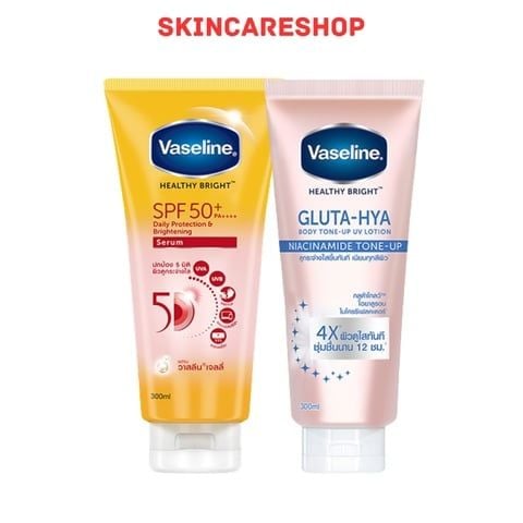 Combo Vaseline Serum Dưỡng Thể Chống Nắng 300ml + Sữa Dưỡng Thể Nâng Tông 300ml