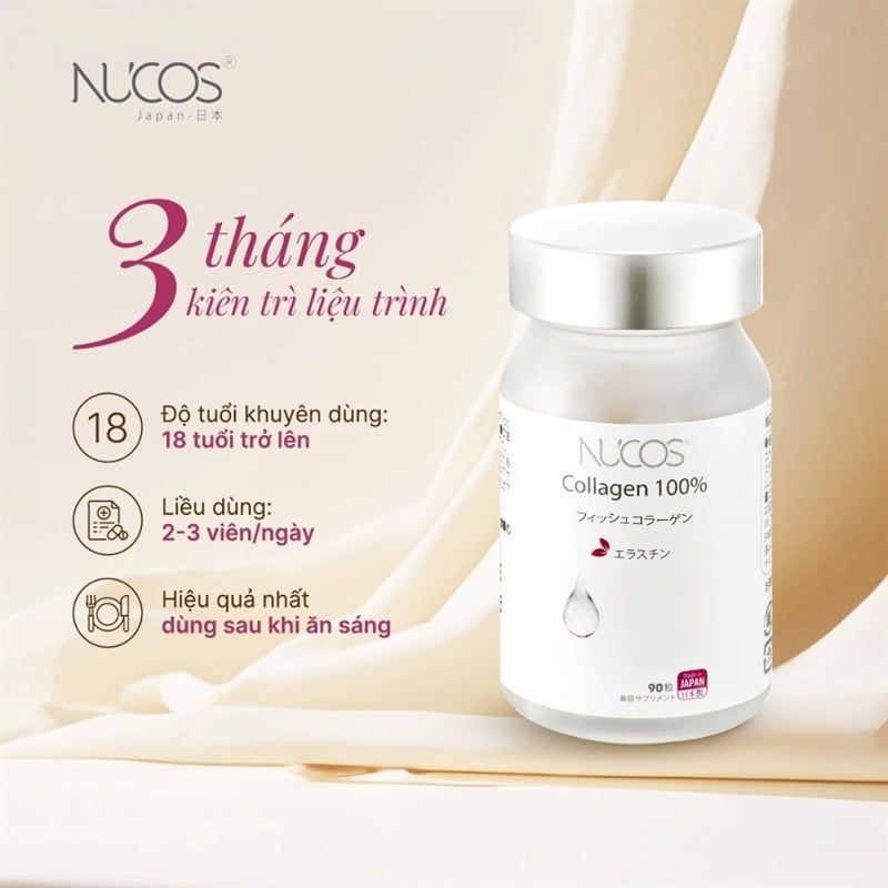Viên Uống Nucos Collagen 100% Dưỡng Trắng Da Hộp 90 Viên