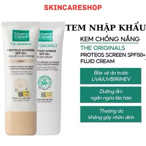 Kem Chống Nắng MartiDerm The Originals Proteos Screen SPF50+ Fluid Cream 40ml