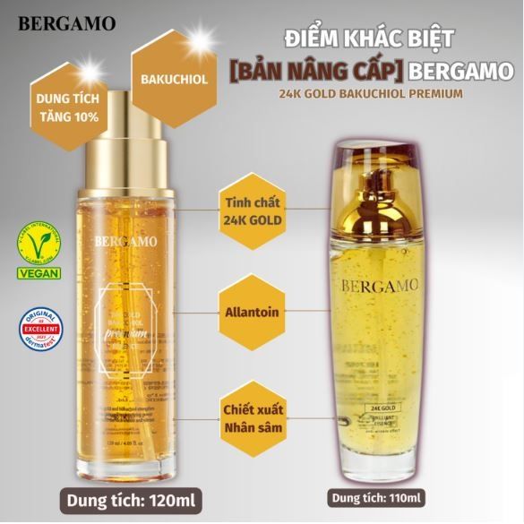 Tinh Chất Bergamo 24k Gold Bakuchiol Premium Essence 120ml