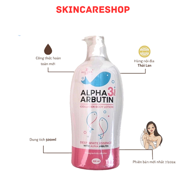 Sữa Dưỡng Thể Precious Skin Alpha Arbutin Dưỡng Trắng Da 3 Plus + Collagen 500ml