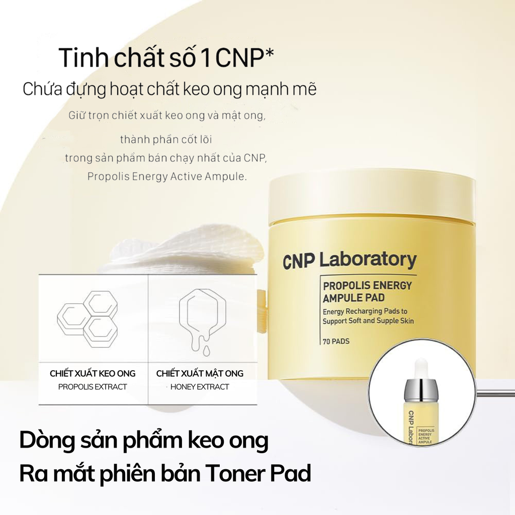 Toner Pad Phục Hồi Keo Ong CNP Laboratory Propolis Energy Ampule Pad 70 miếng