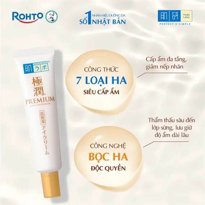 Kem Dưỡng Vùng Da Mắt Hada Labo Gokujyun Premium Hyaluronic Eye Cream 20g