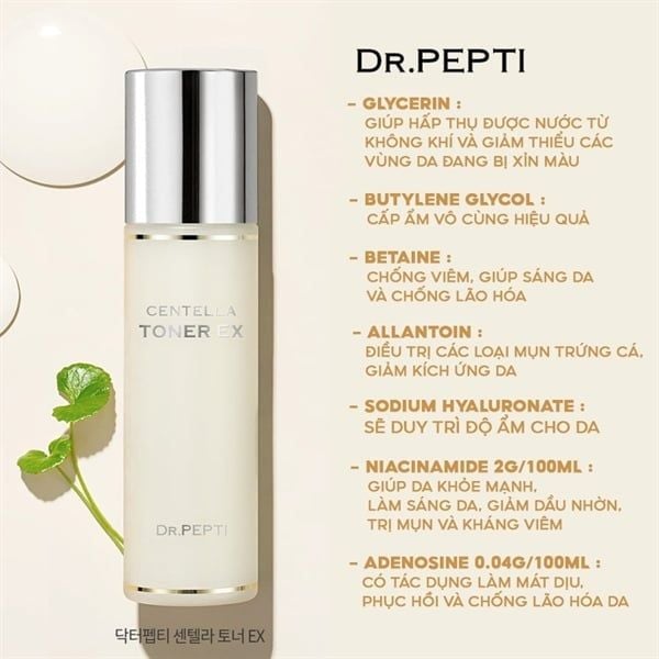 Nước Hoa Hồng Căng Mịn Sáng Da Dr.Pepti+ Centella Toner 180ml