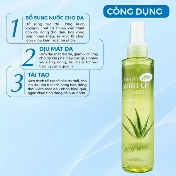 Xịt Khoáng Aspasia Moist Up Face Mist Aloe 150ml