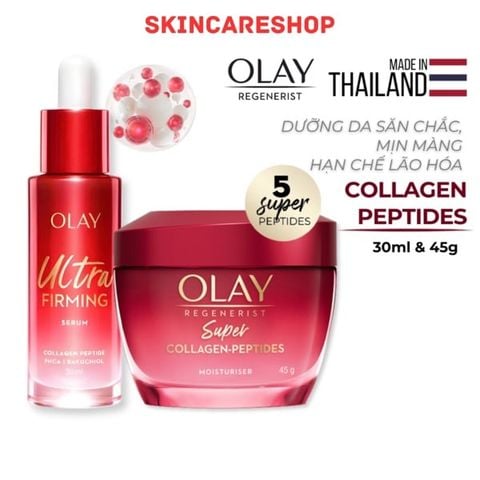 Bộ Đôi Kem Dưỡng OLAY Super Collagen Peptides 45g & Serum OLAY Ultra Firming 30ml