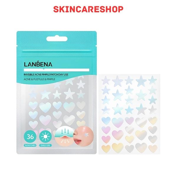 Miếng Dán Mụn Lanbena Invisible Acne Pimple Patch Day Use Ban Ngày 36 Miếng Hình Sao và Trái Tim
