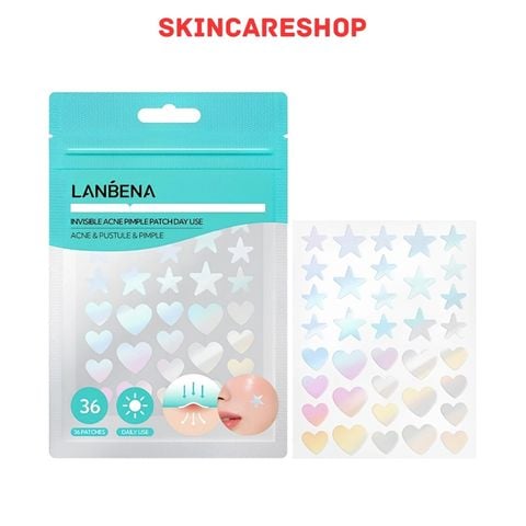 Miếng Dán Mụn Lanbena Invisible Acne Pimple Patch Day Use Ban Ngày 36 Miếng Hình Sao và Trái Tim