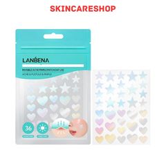 Miếng Dán Mụn Lanbena Invisible Acne Pimple Patch Day Use Ban Ngày 36 Miếng Hình Sao và Trái Tim