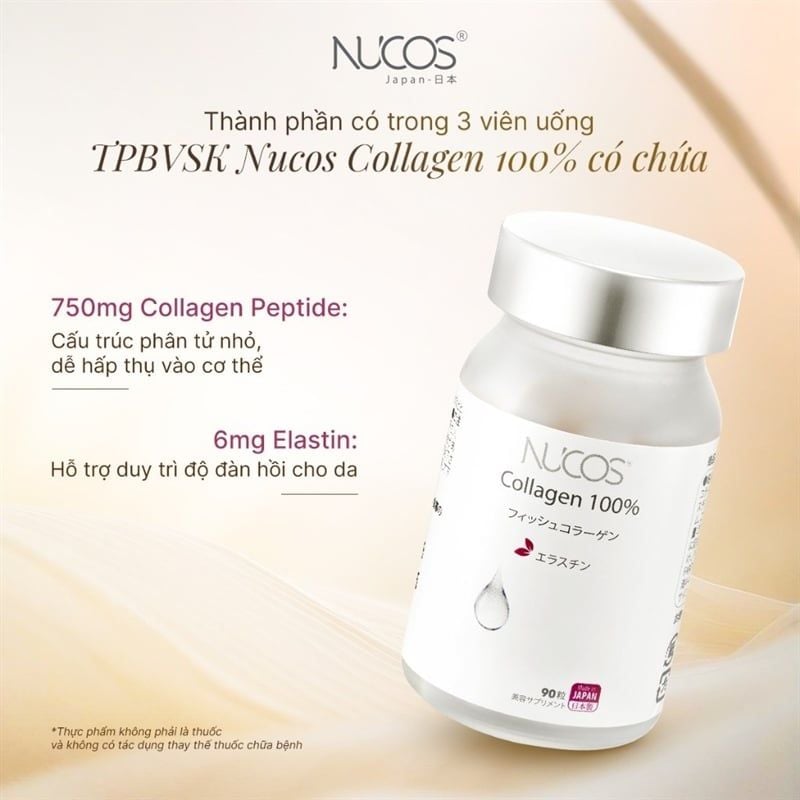 Viên Uống Nucos Collagen 100% Dưỡng Trắng Da Hộp 90 Viên