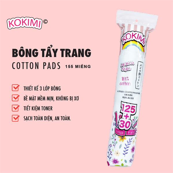 Bông Tẩy Trang Mihoo Kokimi Bông Tròn Túi 155 Miếng