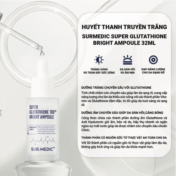 Tinh Chất Dưỡng Trắng Sur.Medic+ Super Glutathione 100TM Bright Ampoule 32ml
