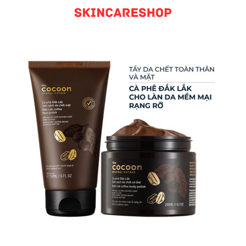 Combo Cocoon Tẩy Da Chết Cho Mặt 150ml + Toàn Thân 200ml Từ Cà Phê Đắk Lắk
