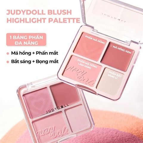 Bảng Phấn Má Hồng, Bắt Sáng 4 Ô Tông Lì Đa Năng Judydoll Blush&Highlight Palette 9g