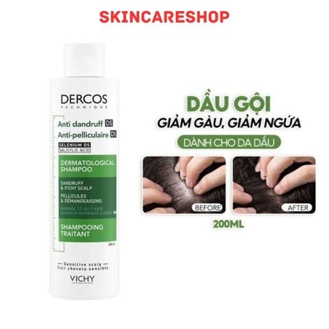 Dầu Gội Vichy Dercos Giảm Gàu Cho Da Đầu Dầu & Ngứa 200ml
