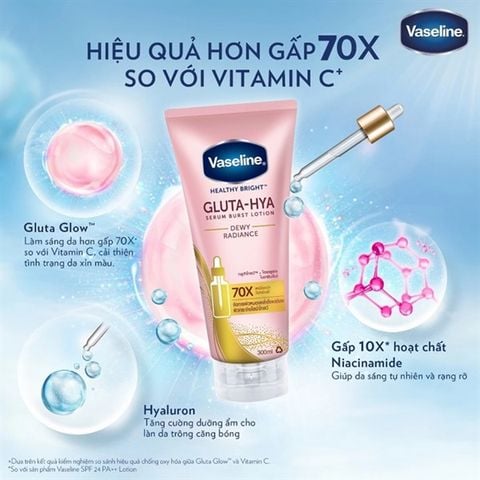 Serum Dưỡng Thể Vaseline Healthy Bright Gluta Hya Burst Lotion Dewy Radiance 300ml