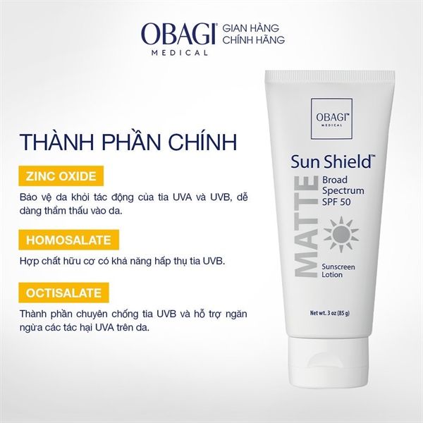 Kem Chống Nắng Obagi Sun Shield Matte Broad Spectrum SPF 50 Premium 85g