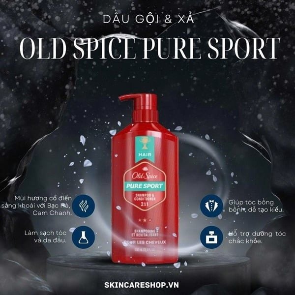 Dầu Gội & Xả Old Spice Pure Sport 2In1 Shampoo & Conditioner 650ml