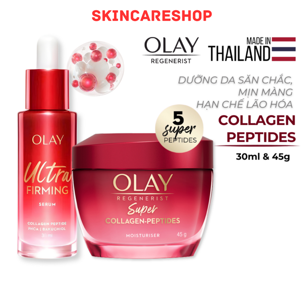 Bộ Đôi Kem Dưỡng OLAY Super Collagen Peptides 45g & Serum OLAY Ultra Firming 30ml