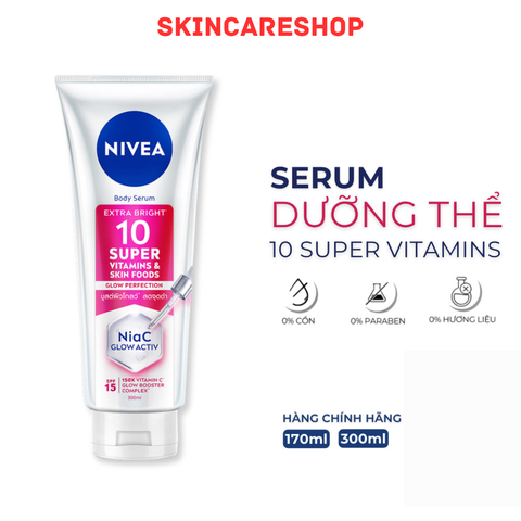 Dưỡng Thể Nivea Extra Bright 10 Super Vitamins & Skin Foods Glow Perfection Body Serum 170ml