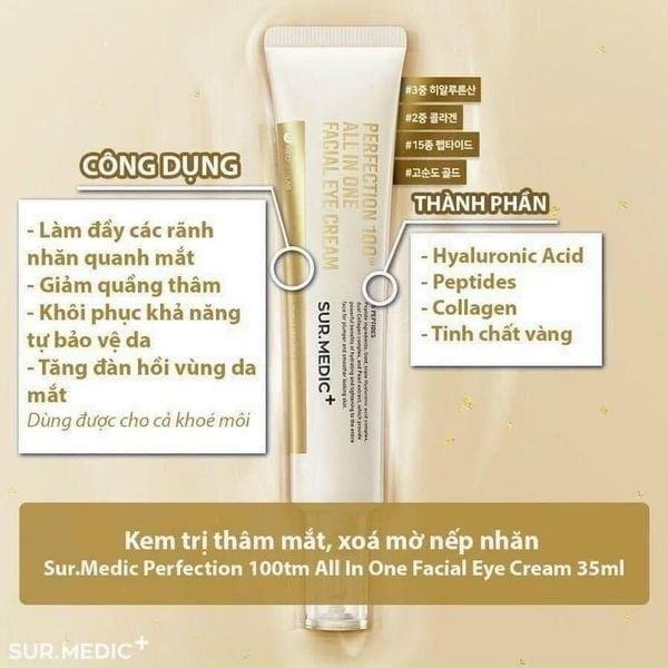 Kem Dưỡng Mắt Giảm Nếp Nhăn Ngăn Lão Hóa Sur.Medic+ Perfection 100™ All In One Facial Eye Cream 35ml