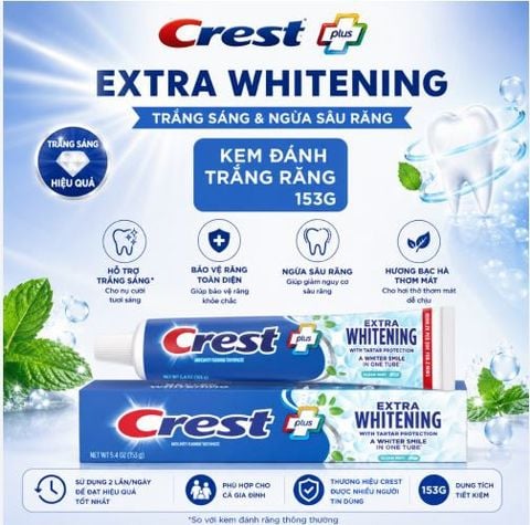Kem Đánh Răng Crest Extra Whitening Clean Mint 153g