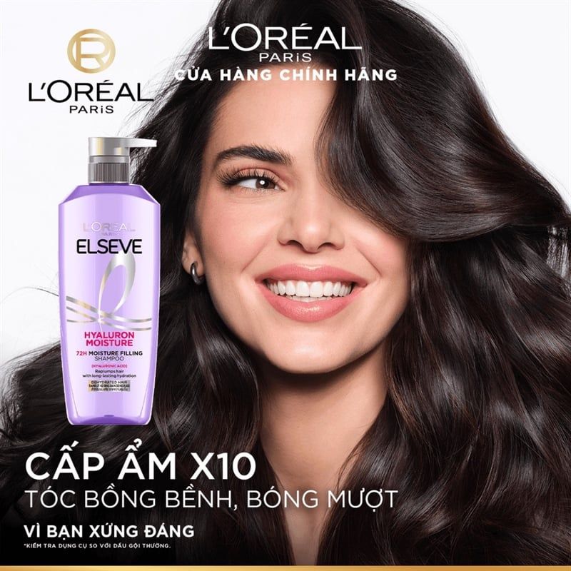 Bộ Gội Xả Dành Cho Da Đầu Khô L'Oreal Paris Elseve Hyaluron Moisture 72H Moisture Filling (620ml + 375ml)