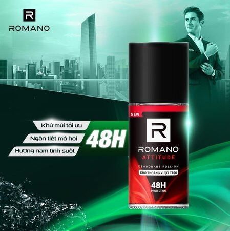 Lăn Khử Mùi, Ngăn Tiết Mồ Hôi Romano Deodorant Roll-On 48h Protection 50ml