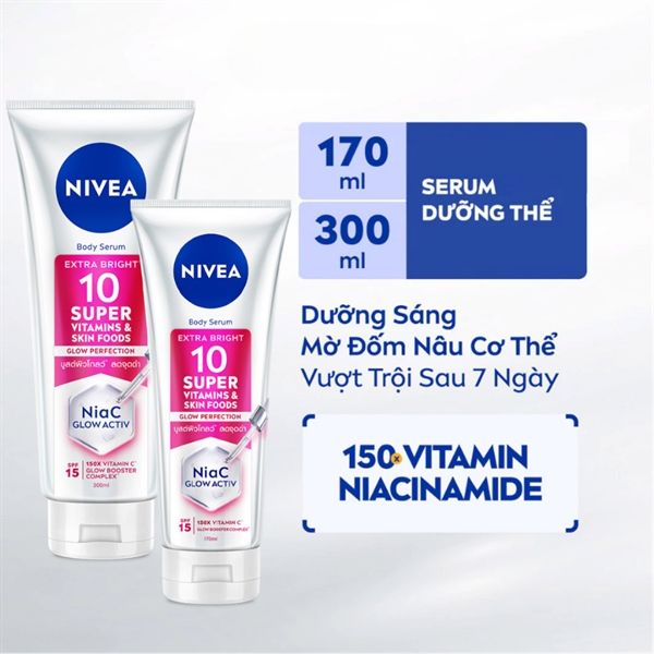 Dưỡng Thể Nivea Extra Bright 10 Super Vitamins & Skin Foods Glow Perfection Body Serum 170ml