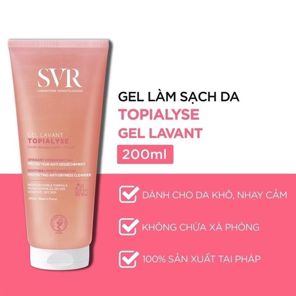 Gel Rửa Mặt Và Tắm Giúp Làm Mịn Và Dưỡng Ẩm Da SVR Topialyse Gel Lavant 200ml