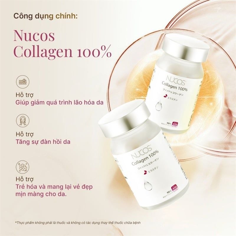 Viên Uống Nucos Collagen 100% Dưỡng Trắng Da Hộp 90 Viên