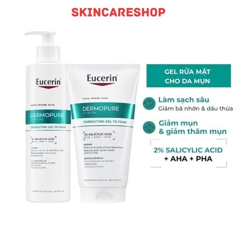 Gel Rửa Mặt Cho Da Dầu Mụn Eucerin Dermopure Clinical Correcting Gel To Foam 75ml