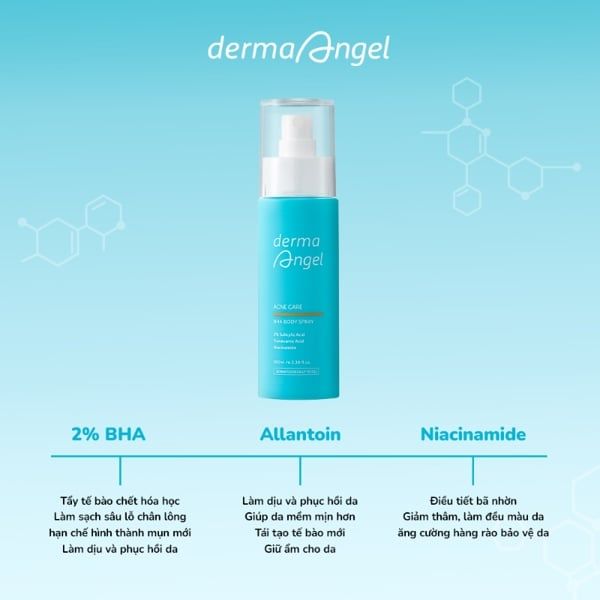 Xịt Dưỡng Da Toàn Thân Giảm Mụn Derma Angel Acne Care BHA Body Spray 100ml