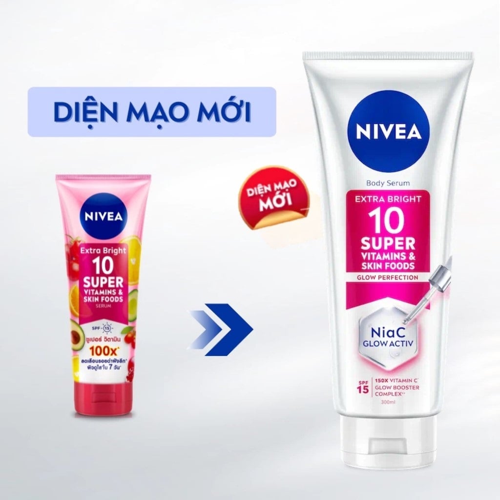 Dưỡng Thể Nivea Extra Bright 10 Super Vitamins & Skin Foods Glow Perfection Body Serum 170ml