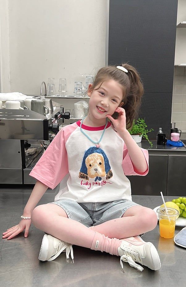 Set Áo Cotton Hình Cún Đáng Yêu Form Rộng Mix Quần Jean Giặt Mài Form Lỡ