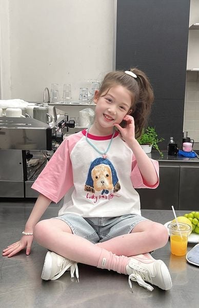 Set Áo Cotton Hình Cún Đáng Yêu Form Rộng Mix Quần Jean Giặt Mài Form Lỡ