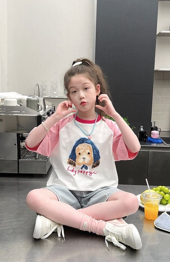 Set Áo Cotton Hình Cún Đáng Yêu Form Rộng Mix Quần Jean Giặt Mài Form Lỡ