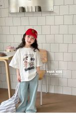 Set Áo Thun Cotton From Rộng In Hình Cún Phối Quần Jean Giặt Mài Mềm Mịn