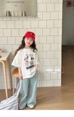 Set Áo Thun Cotton From Rộng In Hình Cún Phối Quần Jean Giặt Mài Mềm Mịn