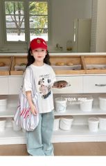 Set Áo Thun Cotton From Rộng In Hình Cún Phối Quần Jean Giặt Mài Mềm Mịn