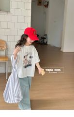 Set Áo Thun Cotton From Rộng In Hình Cún Phối Quần Jean Giặt Mài Mềm Mịn