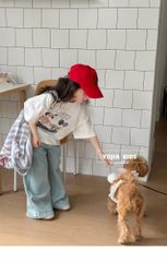 Set Áo Thun Cotton From Rộng In Hình Cún Phối Quần Jean Giặt Mài Mềm Mịn