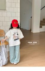 Set Áo Thun Cotton From Rộng In Hình Cún Phối Quần Jean Giặt Mài Mềm Mịn