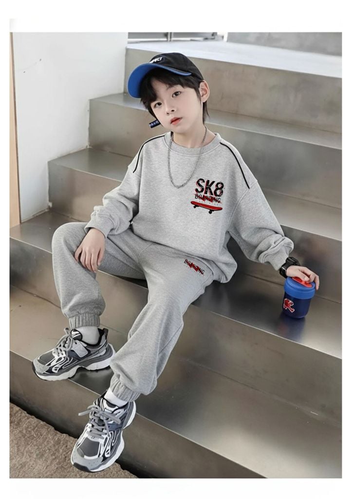 Bộ Nỉ Da Cá Dài Tay Bé Trai Sporty Cá Tính